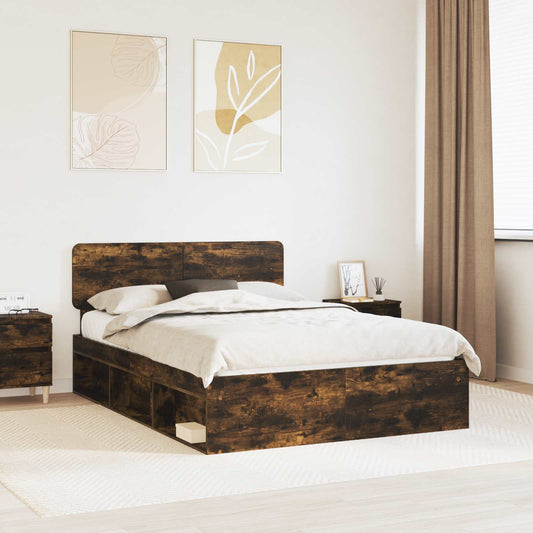 Bed Frame Smoked Oak 160 x 200 cm Solid Pine Wood