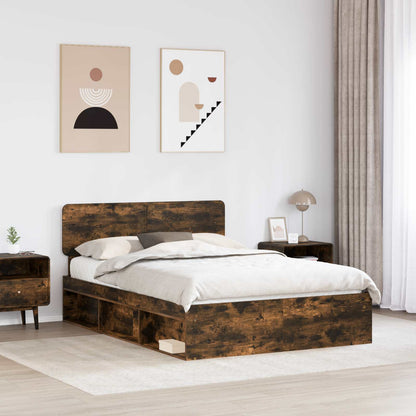 Bed Frame Smoked Oak 160 x 200 cm Solid Pine Wood