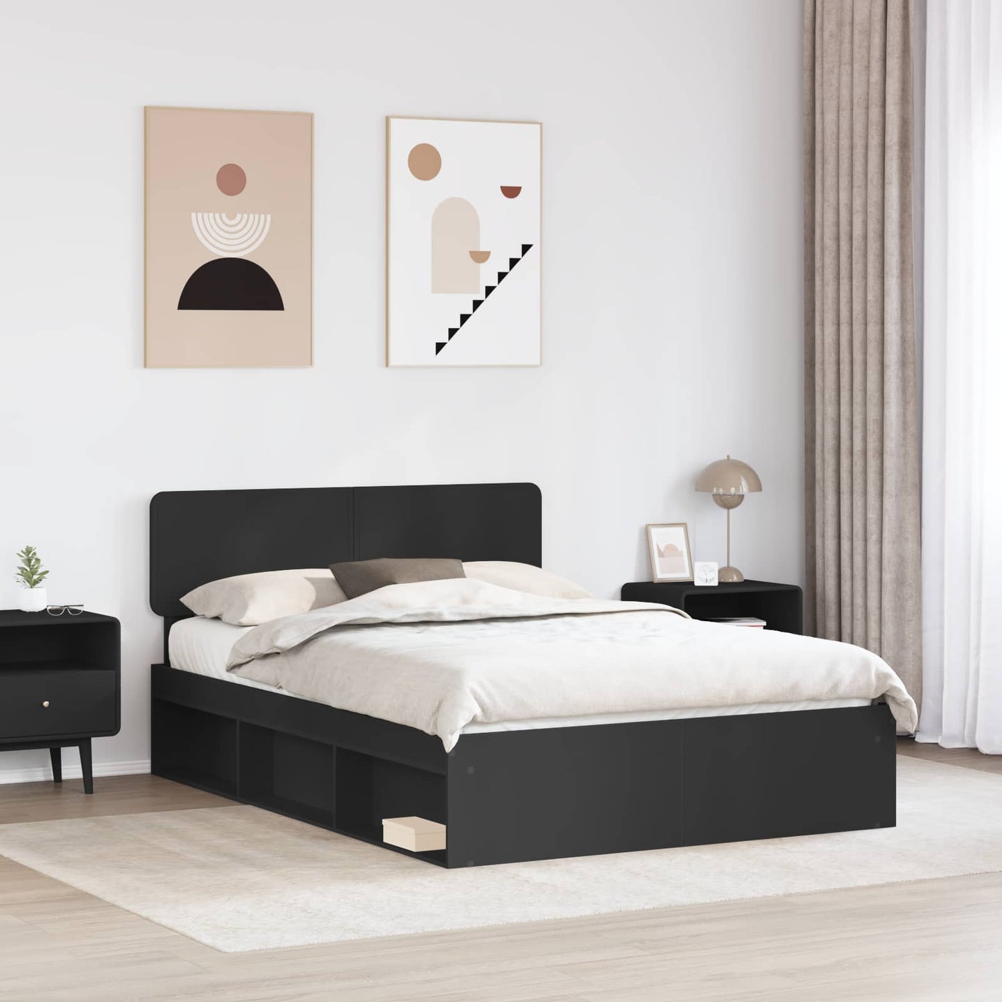 Bed Frame with Headboard Black 150 x 200 cm Solid Pine Wood