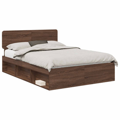 Bed Frame with Headboard Brown Oak 140 x 200 cm Solid Pine Wood