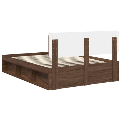 Bed Frame with Headboard Brown Oak 140 x 200 cm Solid Pine Wood