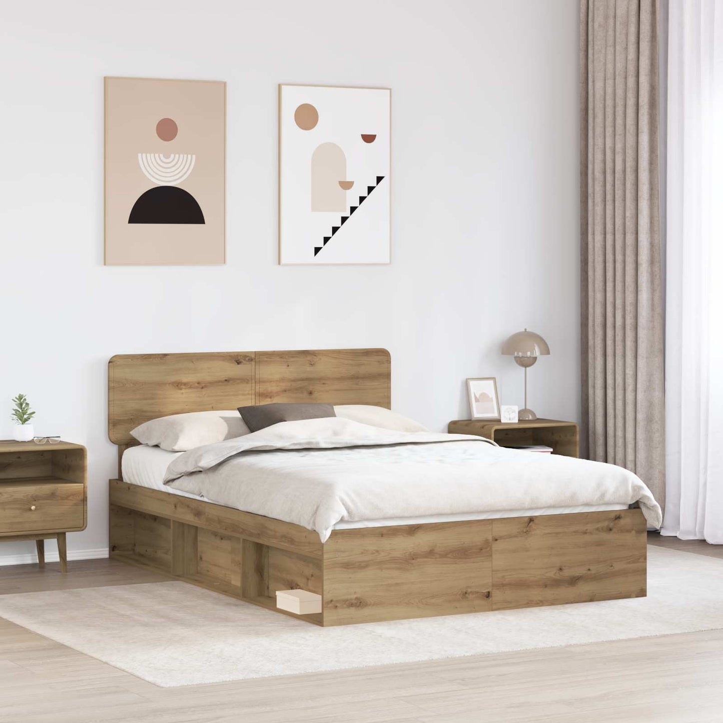 Bed Frame Artisian Oak 140 x 200 cm Solid Pine Wood