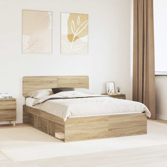 Bed Frame with Headboard Sonoma 140 x 190 cm Solid Pine Wood
