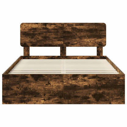 Bed Frame Smoked Oak 140 x 190 cm Solid Pine Wood
