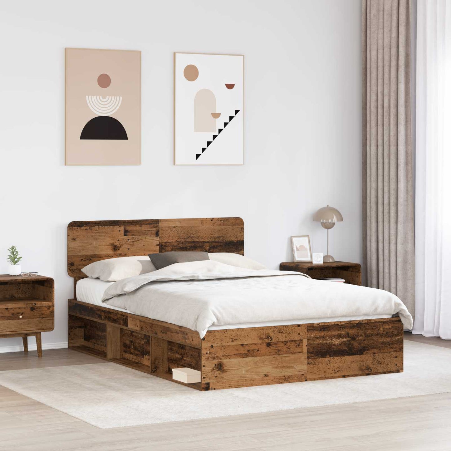Bed Frame with Headboard Old Wood 140 x 190 cm Solid Pine Wood