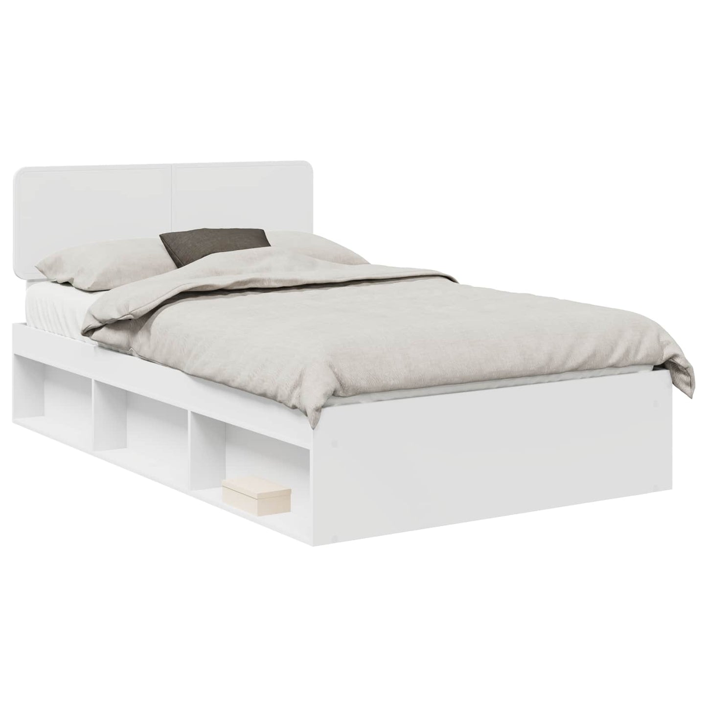 Bed Frame with Headboard White 135 x 190 cm Solid Pine Wood