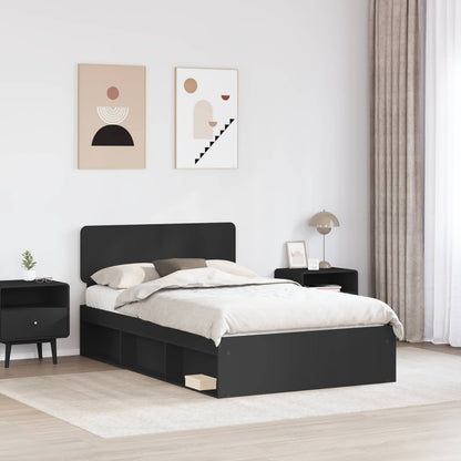 Bed Frame with Headboard Black 135 x 190 cm Solid Pine Wood