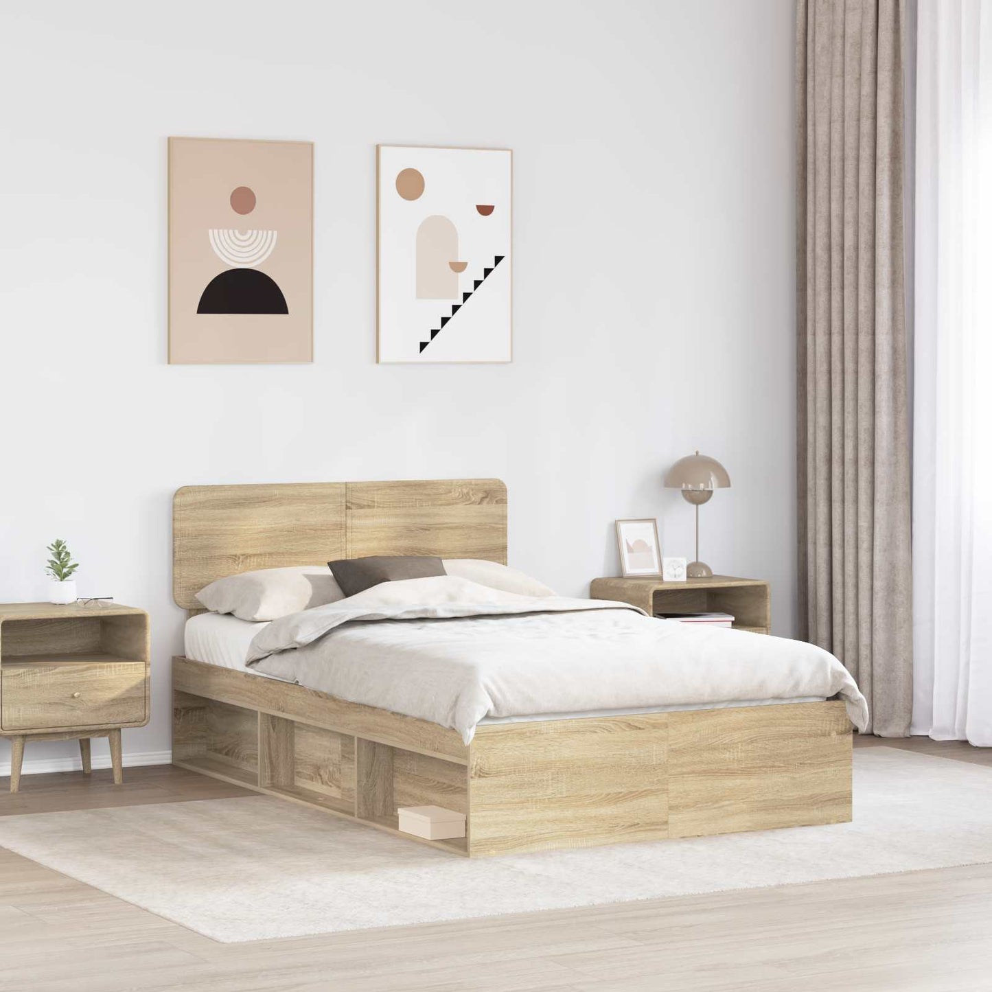 Bed Frame Sonoma Oak 135 x 190 cm Solid Pine Wood
