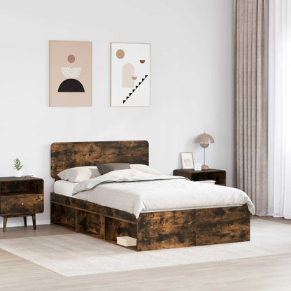 Bed Frame Smoked Oak 135 x 190 cm Solid Pine Wood