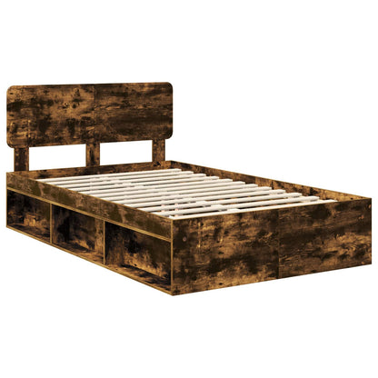 Bed Frame Smoked Oak 135 x 190 cm Solid Pine Wood