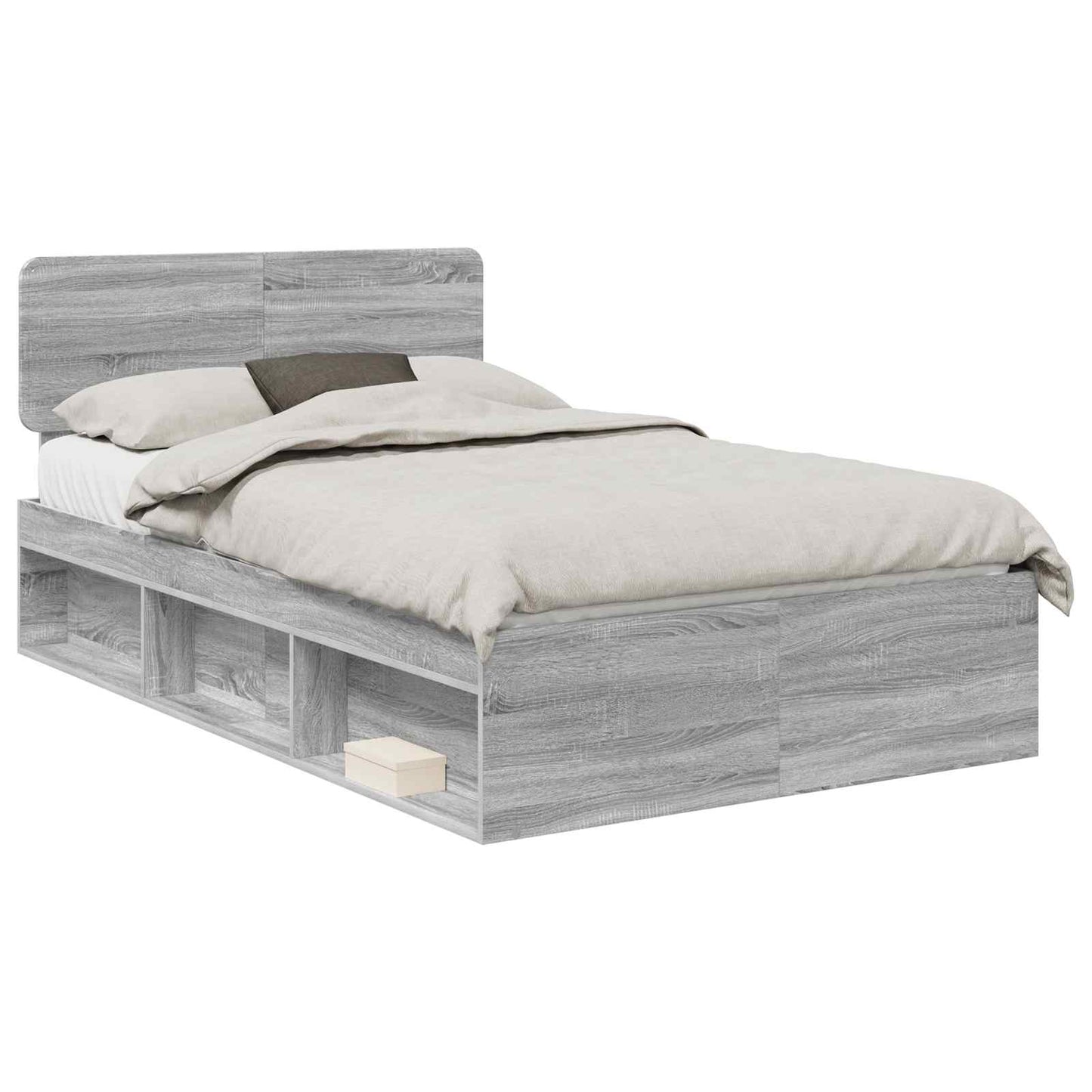 Bed Frame Grey Sonoma 135 x 190 cm Solid Pine Wood