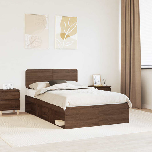 Bed Frame with Headboard Brown Oak 120 x 200 cm Solid Pine Wood