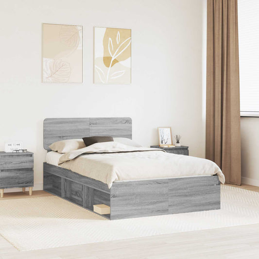 Bed Frame Grey Sonoma 120 x 190 cm Solid Pine Wood