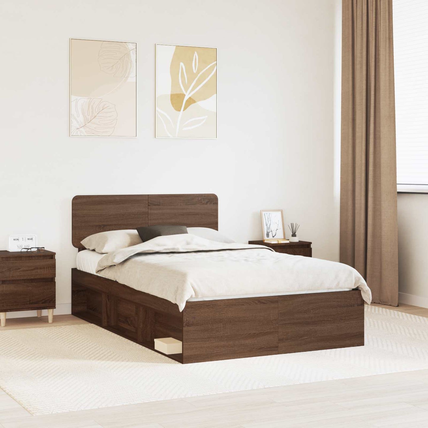 Bed Frame with Headboard Brown Oak 120 x 190 cm Solid Pine Wood