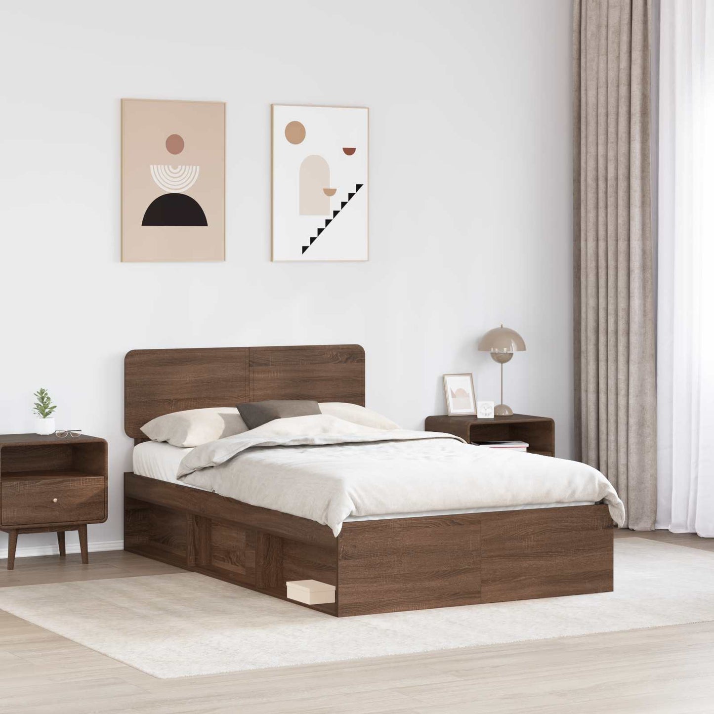 Bed Frame with Headboard Brown Oak 120 x 190 cm Solid Pine Wood