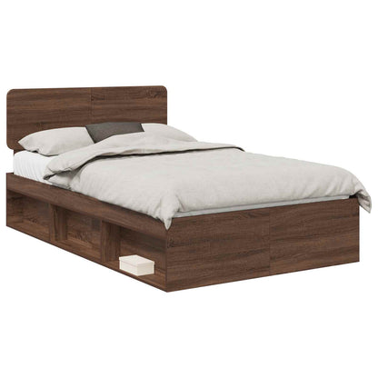 Bed Frame with Headboard Brown Oak 120 x 190 cm Solid Pine Wood