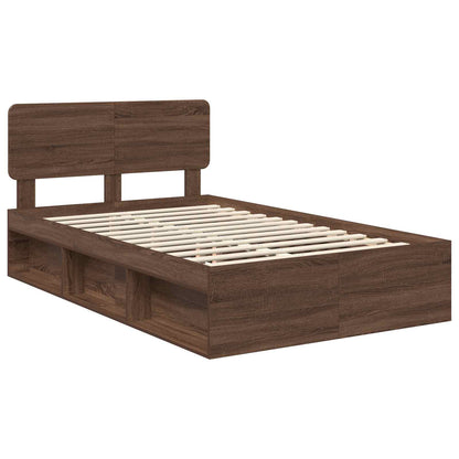 Bed Frame with Headboard Brown Oak 120 x 190 cm Solid Pine Wood