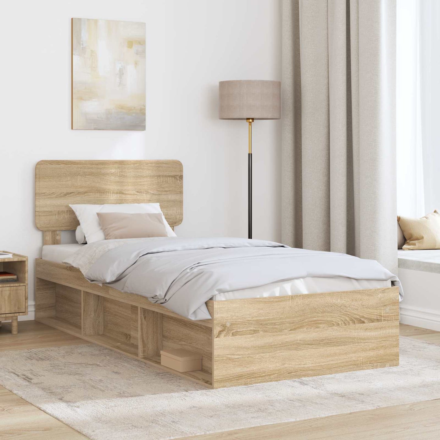 Bed Frame with Headboard Sonoma 100 x 200 cm Solid Pine Wood