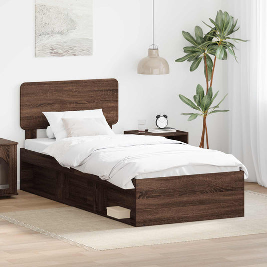 Bed Frame with Headboard Brown Oak 100 x 200 cm Solid Pine Wood