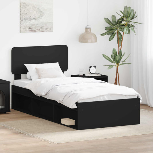 Bed Frame with Headboard Black 90 x 200 cm Solid Pine Wood