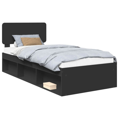Bed Frame with Headboard Black 90 x 200 cm Solid Pine Wood