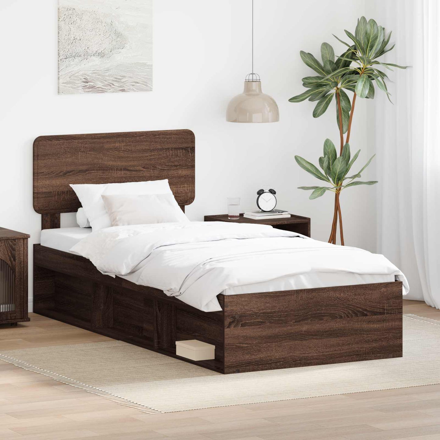Bed Frame with Headboard Brown Oak 90 x 200 cm Solid Pine Wood