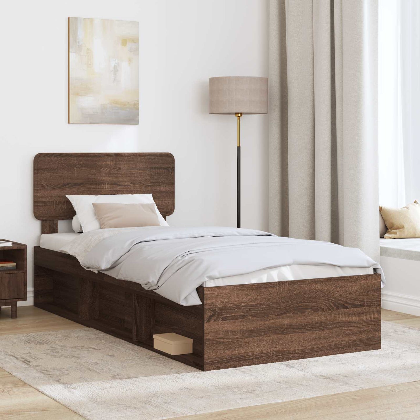 Bed Frame with Headboard Brown Oak 90 x 200 cm Solid Pine Wood