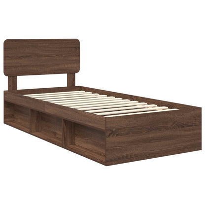 Bed Frame with Headboard Brown Oak 90 x 200 cm Solid Pine Wood