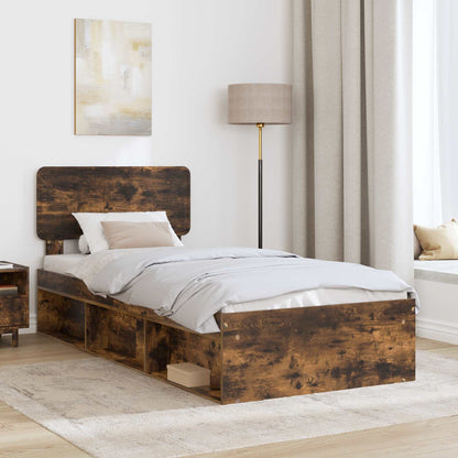Bed Frame with Headboard Smoked Oak 90 x 190 cm Solid Pine Wood
