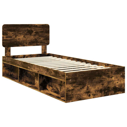 Bed Frame with Headboard Smoked Oak 90 x 190 cm Solid Pine Wood