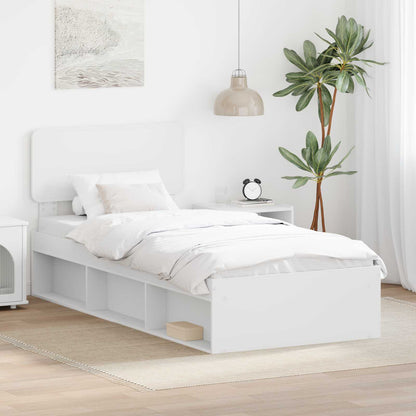 Bed Frame with Headboard White 75 x 190 cm Solid Pine Wood