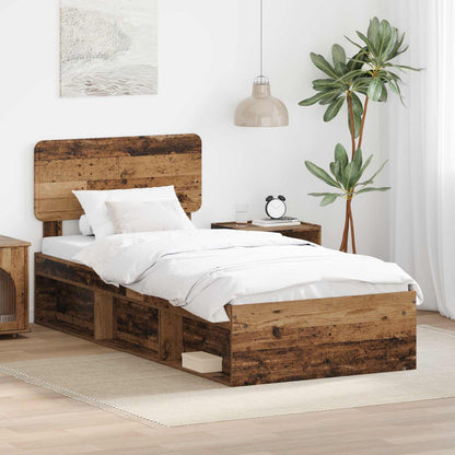 Bed Frame with Headboard Old Wood 75 x 190 cm Solid Pine Wood