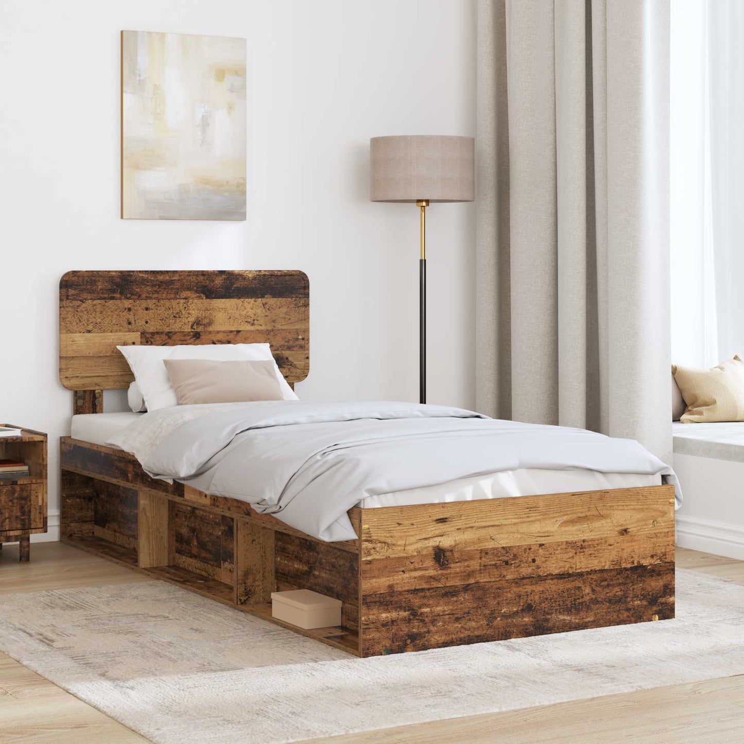 Bed Frame with Headboard Old Wood 75 x 190 cm Solid Pine Wood