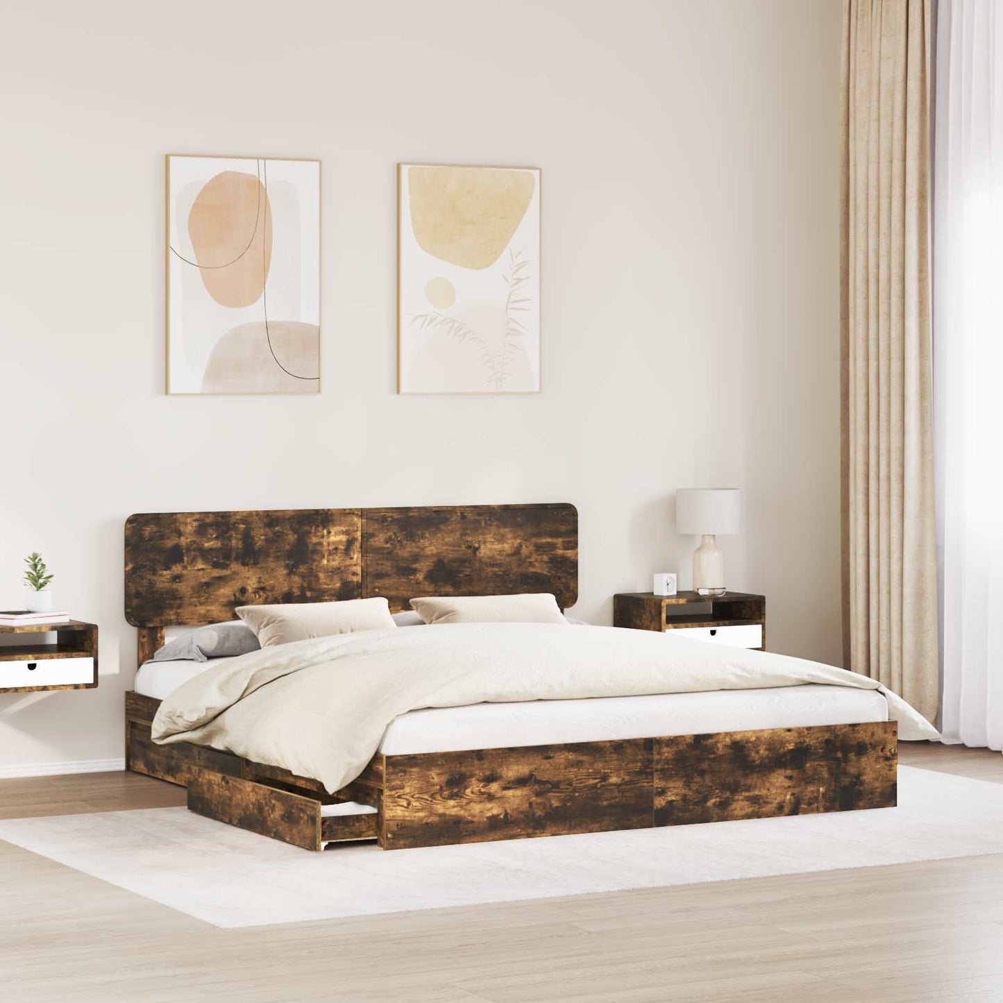 Storage Bed with Drawer Smoked Oak 180 x 200 cm Engineered Wood