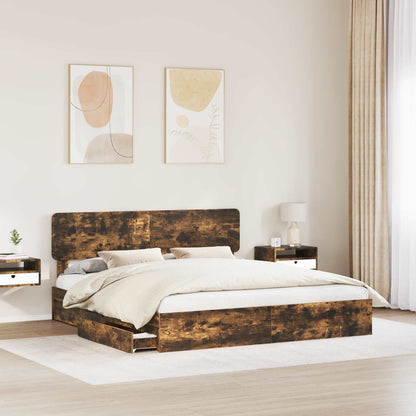 Storage Bed with Drawer Smoked Oak 180 x 200 cm Engineered Wood