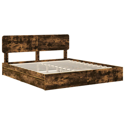 Storage Bed with Drawer Smoked Oak 180 x 200 cm Engineered Wood