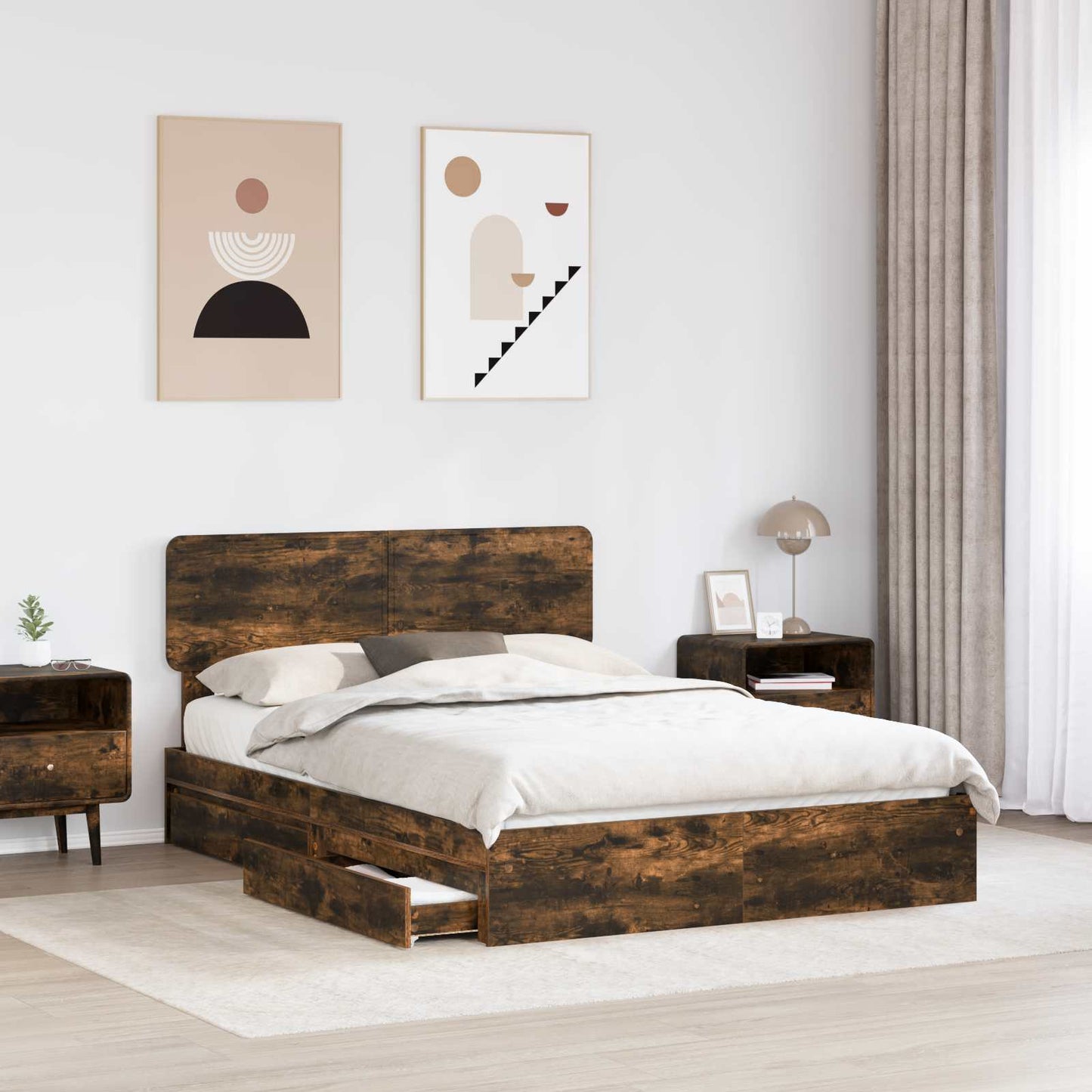Bed Frame with Drawer with Headboard Engineered Wood