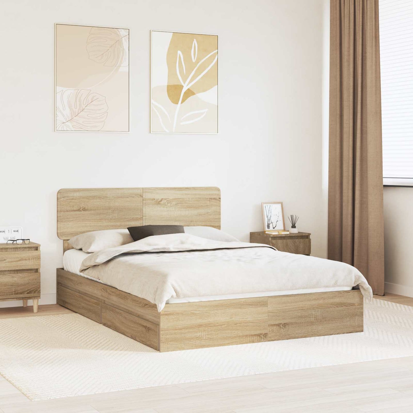 Storage Bed with Drawer Sonoma Oak 140 x 200 cm Engineered Wood