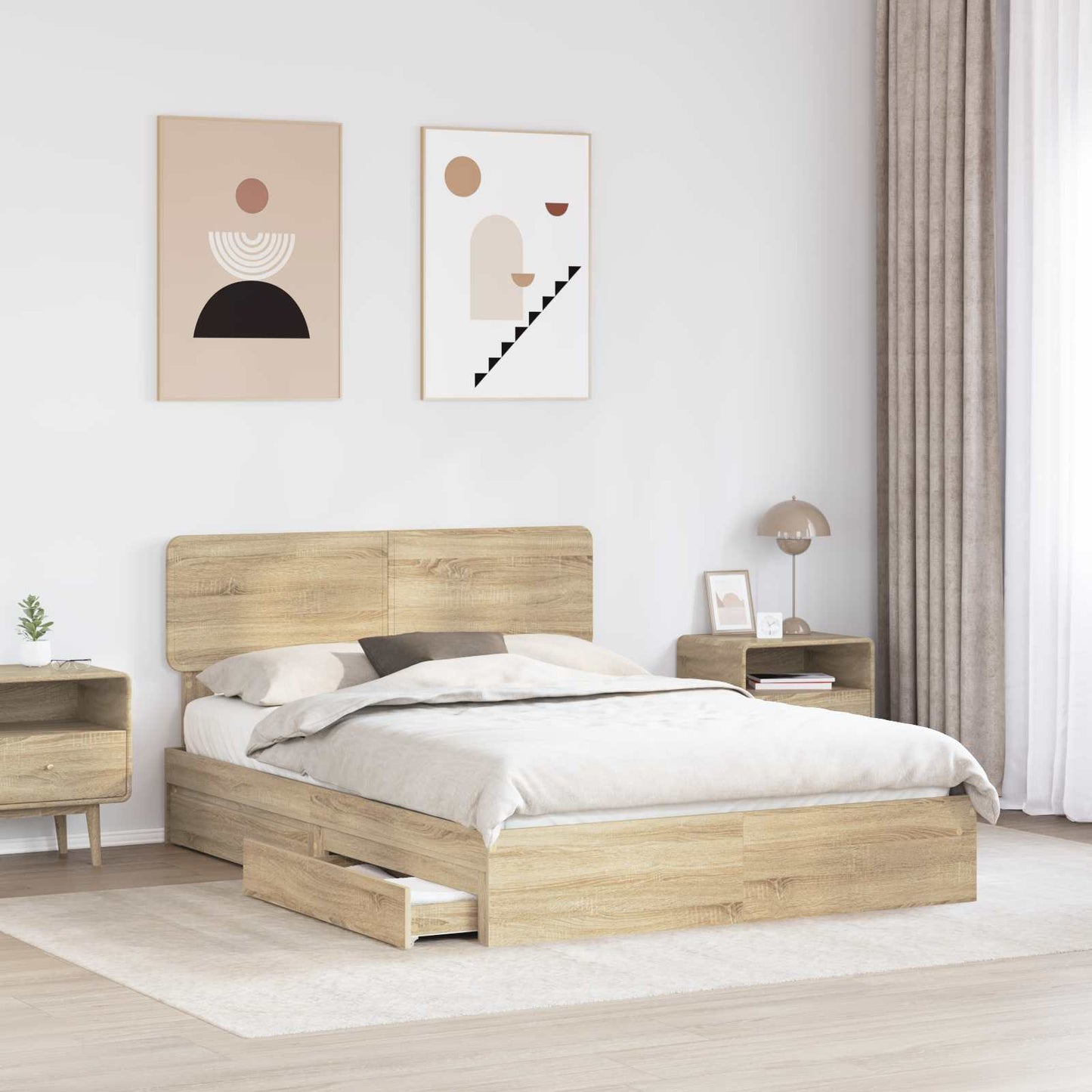 Storage Bed with Drawer Sonoma Oak 140 x 200 cm Engineered Wood