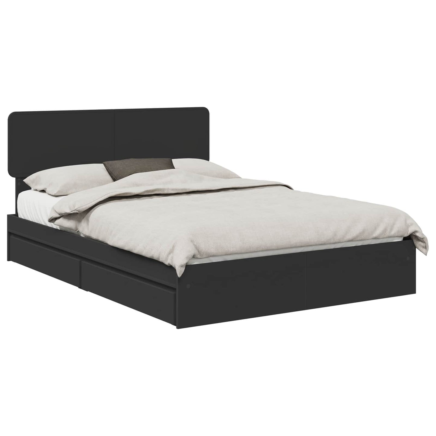 Storage Bed with Headboard Black 140 x 190 cm Engineered Wood
