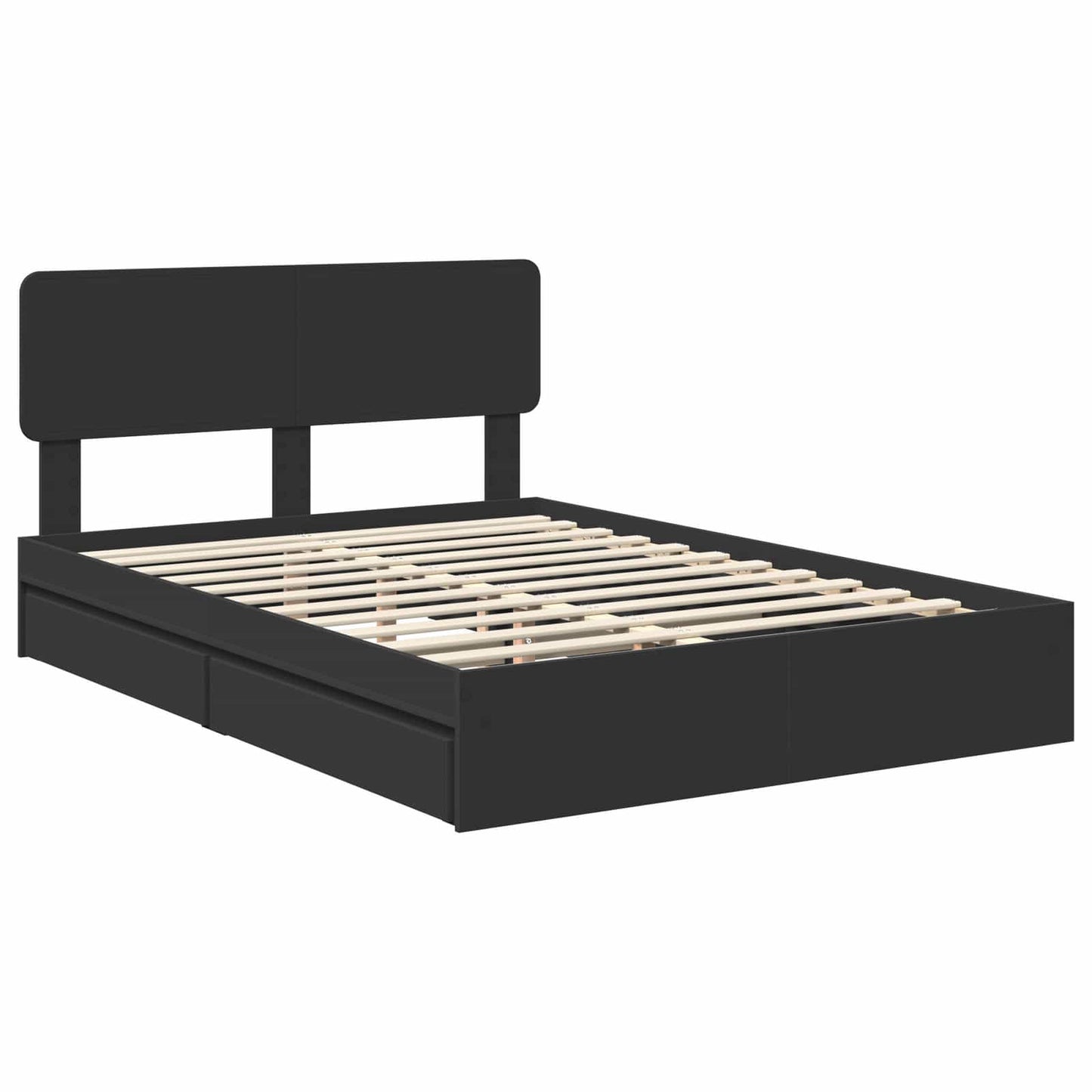 Storage Bed with Headboard Black 140 x 190 cm Engineered Wood