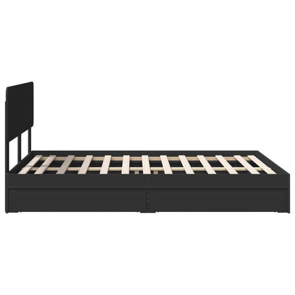 Storage Bed with Headboard Black 140 x 190 cm Engineered Wood