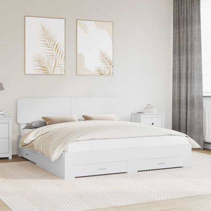 Bed Frame with Headboard White 200 x 200 cm Engineered Wood