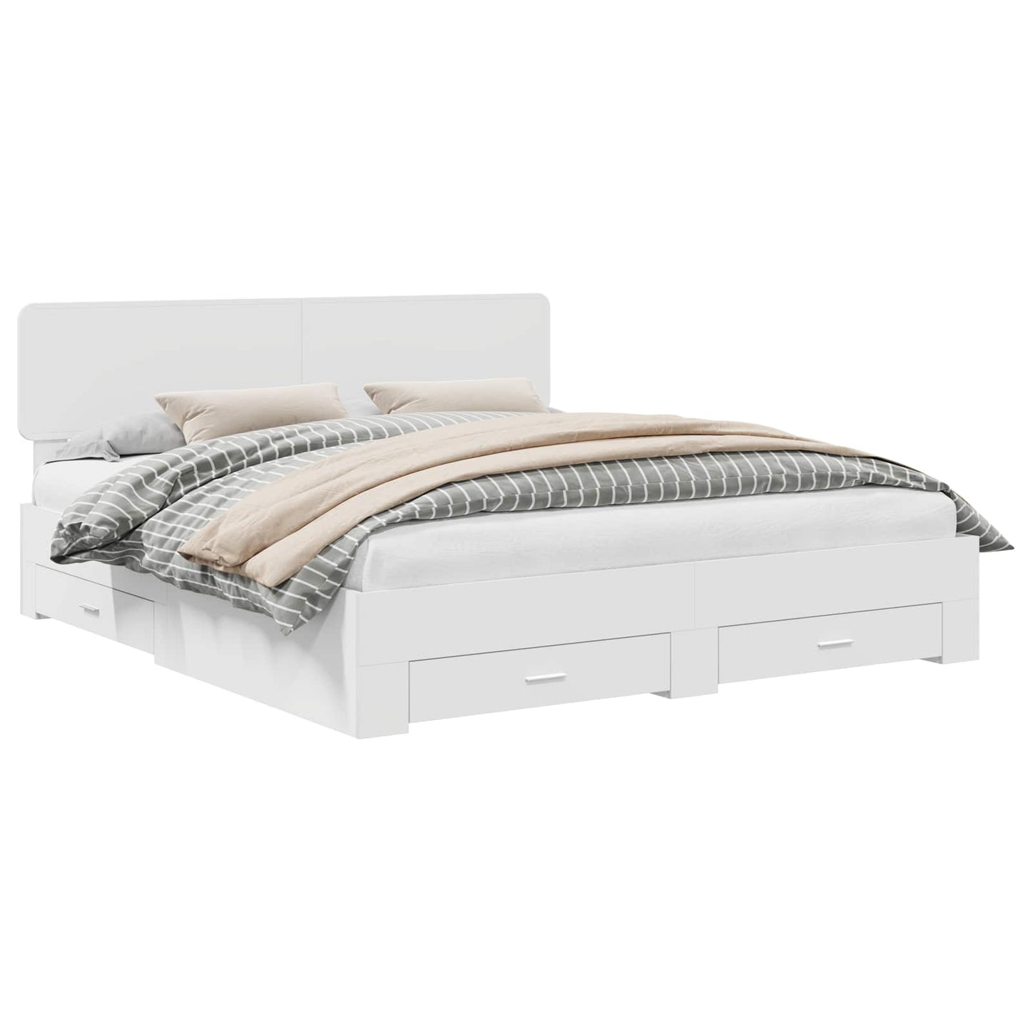 Bed Frame with Headboard White 200 x 200 cm Engineered Wood