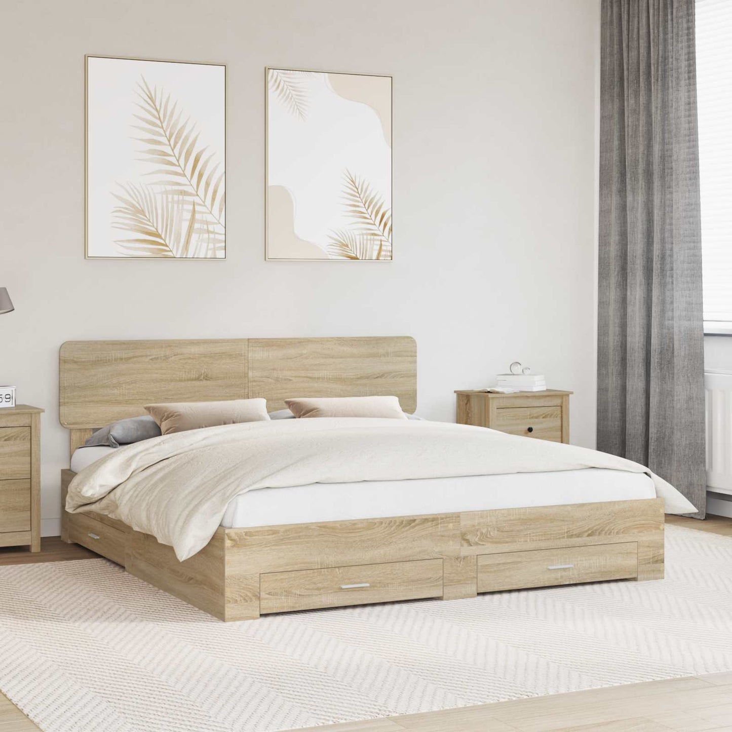 Bed Frame with Drawer Sonoma Oak 200 x 200 cm Engineered Wood
