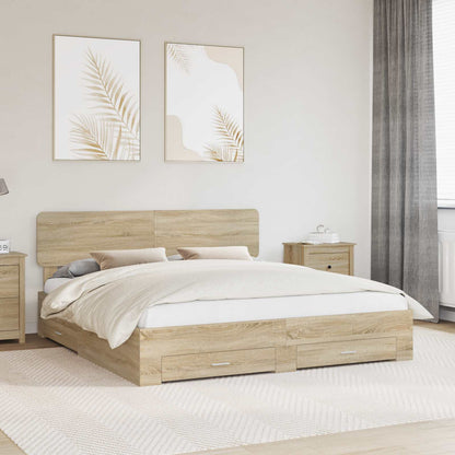 Bed Frame with Drawer Sonoma Oak 200 x 200 cm Engineered Wood