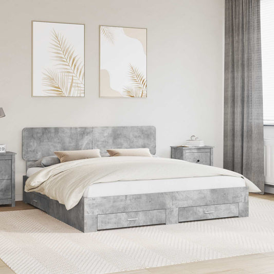 Bed Frame Concrete Grey 200 x 200 cm Engineered Wood
