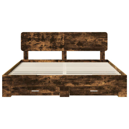 Bed Frame with Drawer Smoked Oak 200 x 200 cm Engineered Wood