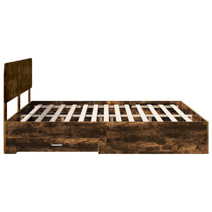 Bed Frame with Drawer Smoked Oak 200 x 200 cm Engineered Wood