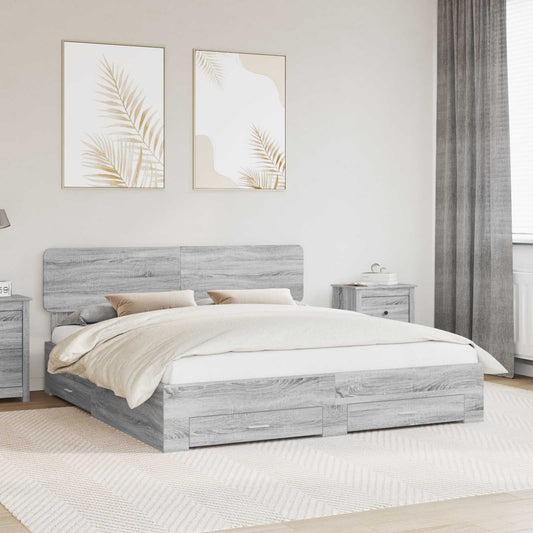 Bed Frame with Drawer Grey Sonoma 200 x 200 cm Engineered Wood
